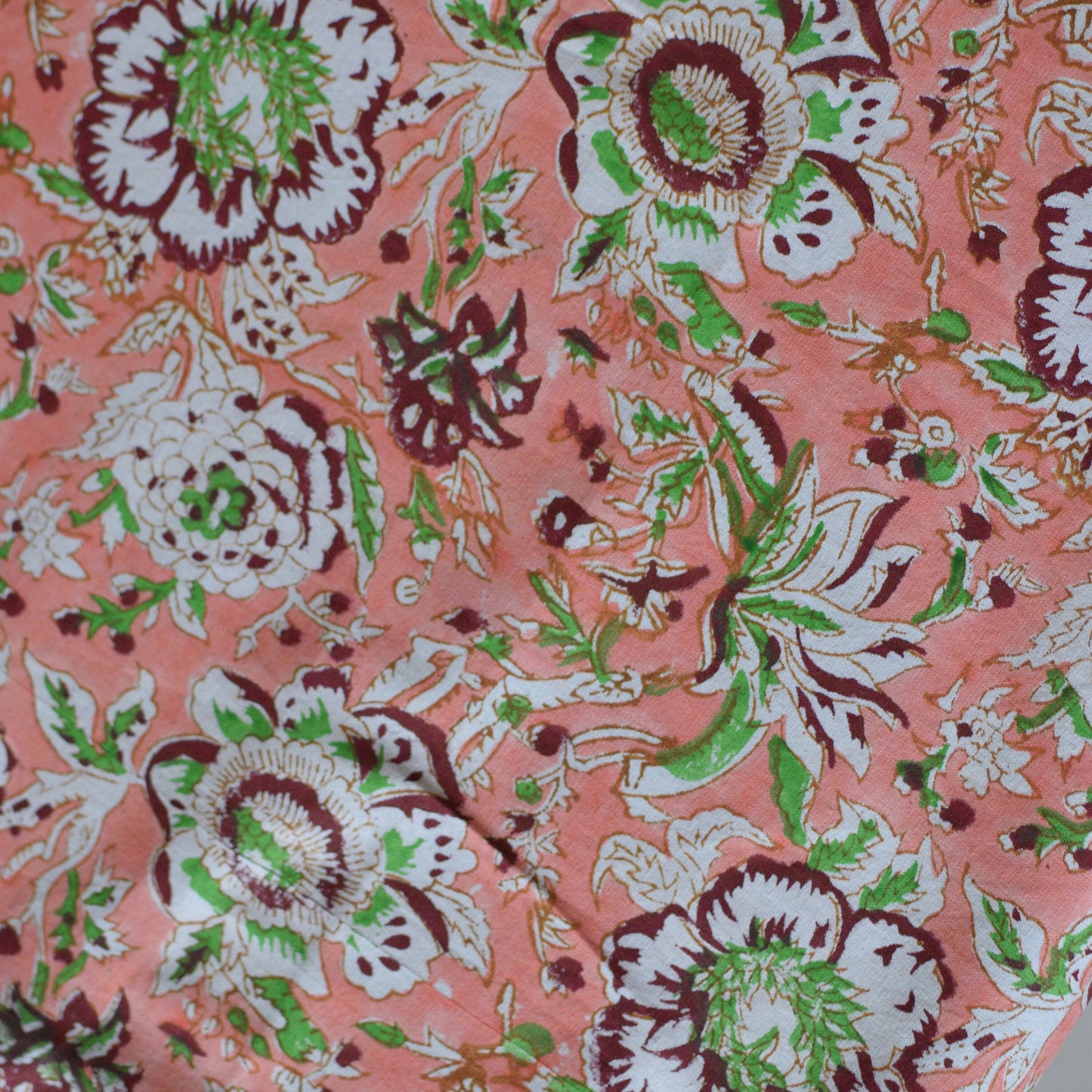 Peach Pink and White 60x90 6 Seater Indian Hand Block Printed Floral Tablecloth, Wedding Home Party Event Restaurant Outdoor Gift Dinner