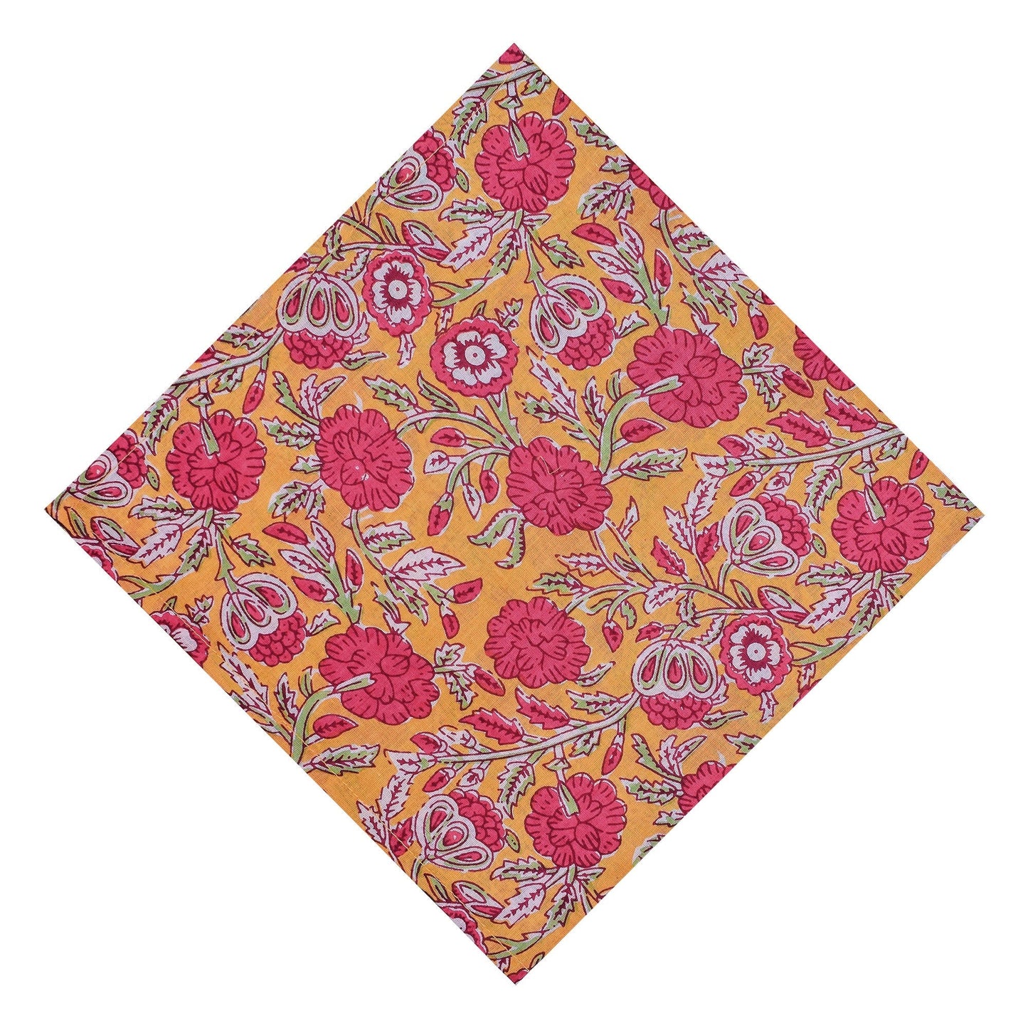 Mustard And Pink Indian Hand Block Floral Cotton linen Cloth Napkins,Wedding Events Home Party,9x9"-Cocktail 20x20"-Dinner All Sizes