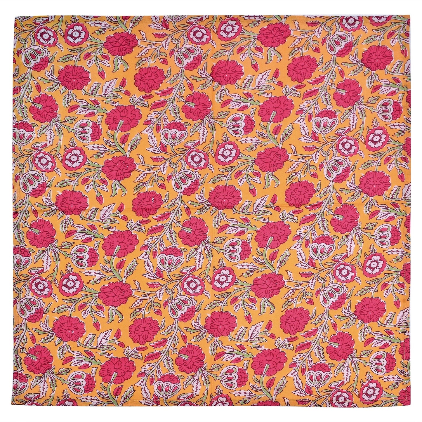 Mustard And Pink Indian Hand Block Floral Cotton linen Cloth Napkins,Wedding Events Home Party,9x9"-Cocktail 20x20"-Dinner All Sizes
