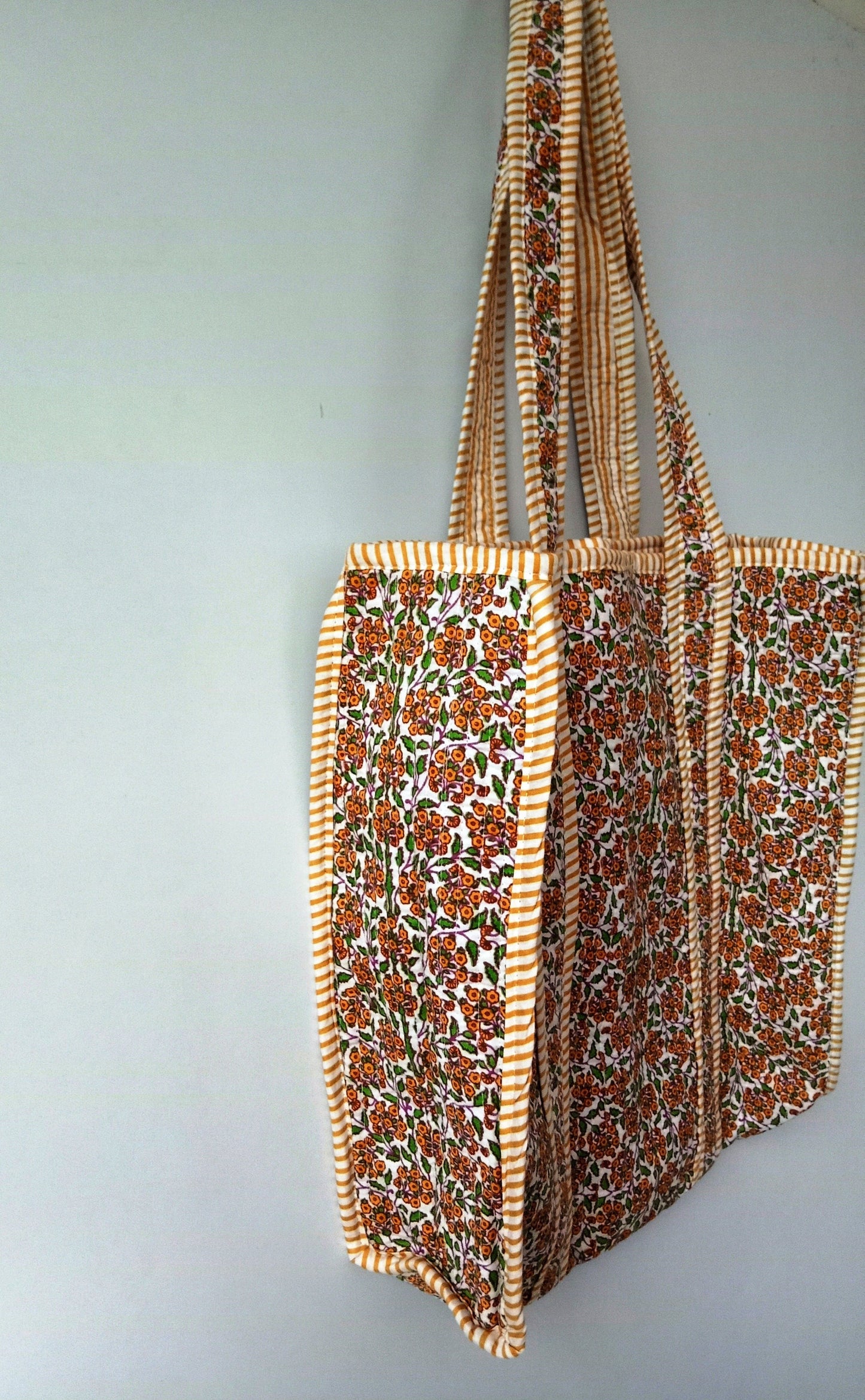 Quilted Cotton Handprinted Reversible Large multicolor Floral Tote Bag Eco friendly Sustainable Sturdy Grocery Shopping Handmade Boho bag
