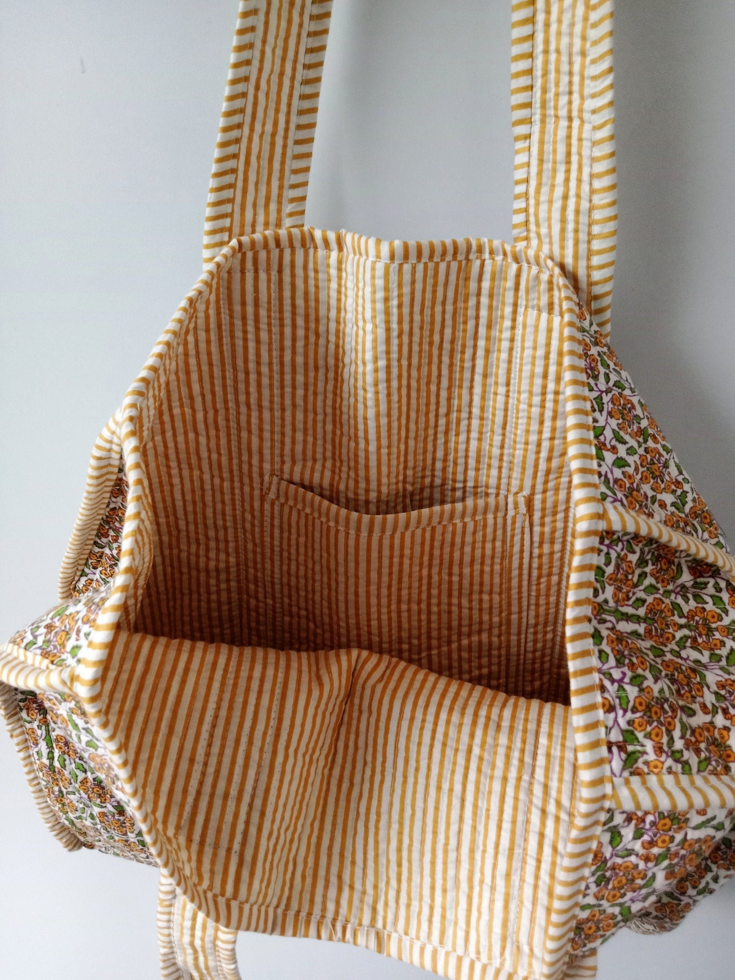 Quilted Cotton Handprinted Reversible Large multicolor Floral Tote Bag Eco friendly Sustainable Sturdy Grocery Shopping Handmade Boho bag