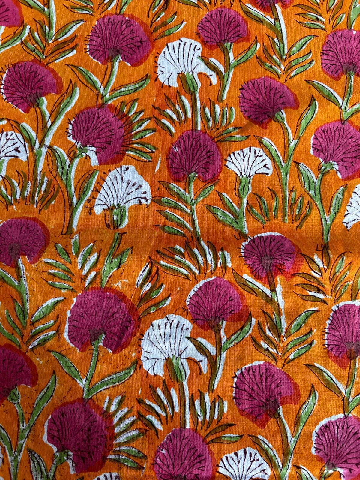 Tangerine Orange and Pink Indian 60x90 Inches Hand Block Printed Floral Tablecloth, Wedding Home Party Event Restaurant Outdoor Gift Dinner