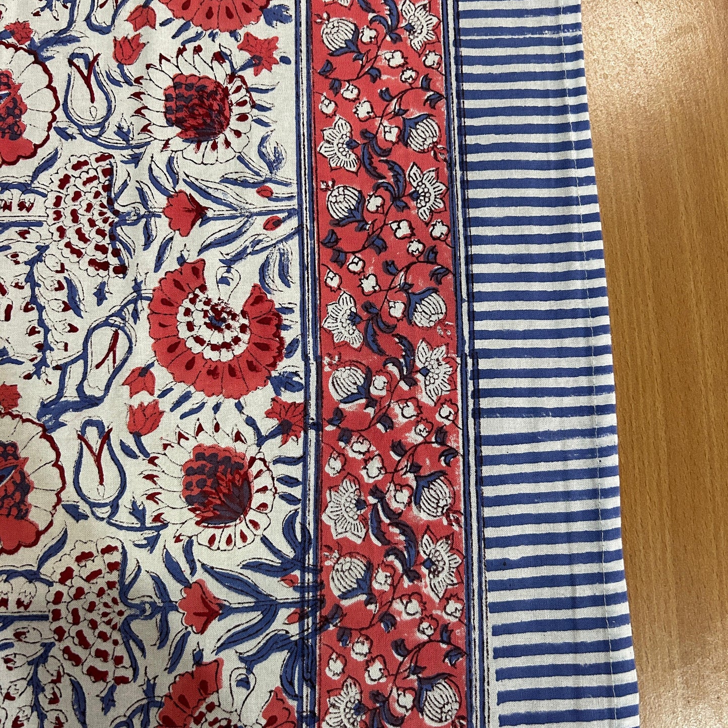 Pigeon Blue and flamingo pink Indian 60x90 In Hand Block Printed Floral Tablecloth, Wedding Home Party Event Restaurant Outdoor Gift Dinner