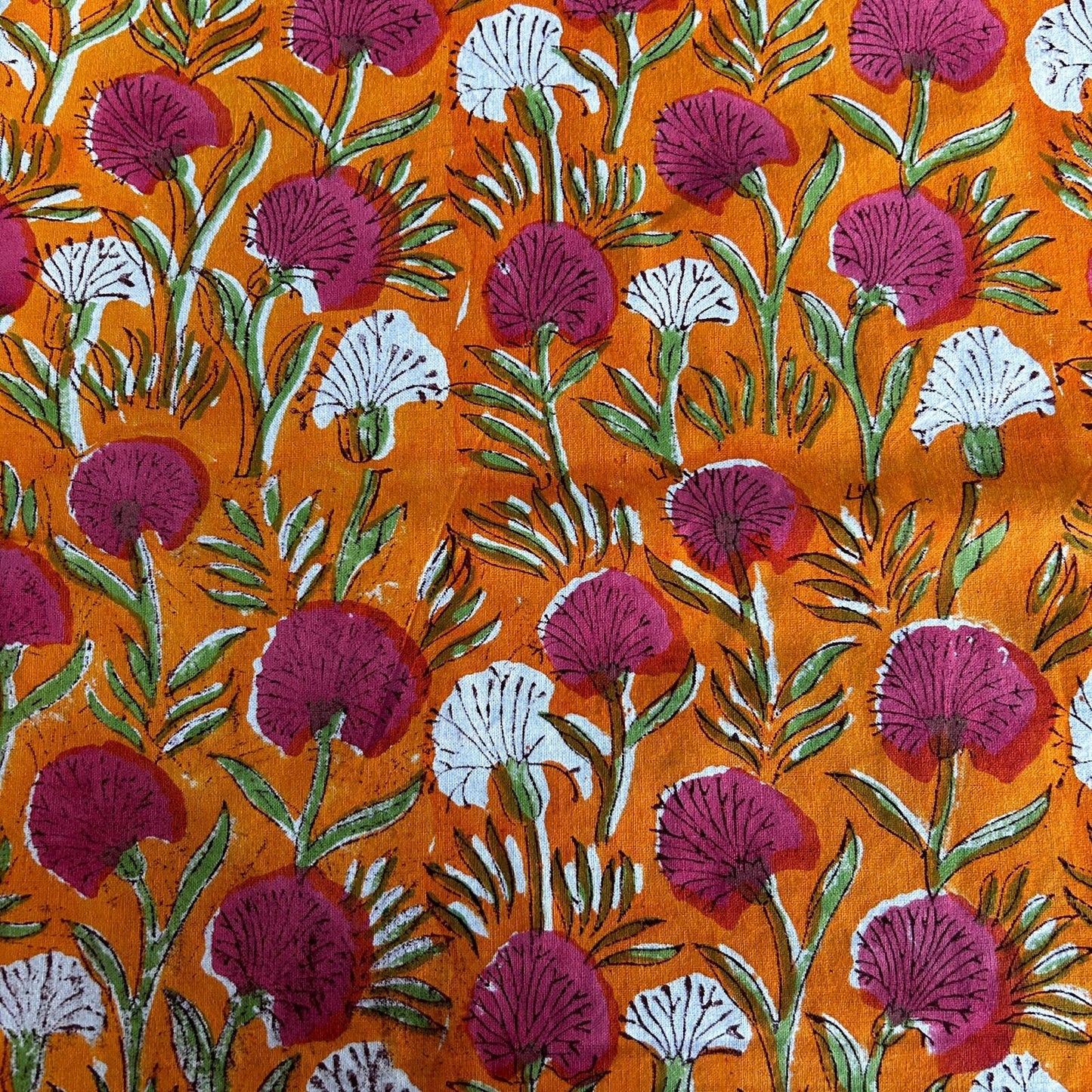 Tangerine Orange and Pink Indian 60x90 Inches Hand Block Printed Floral Tablecloth, Wedding Home Party Event Restaurant Outdoor Gift Dinner