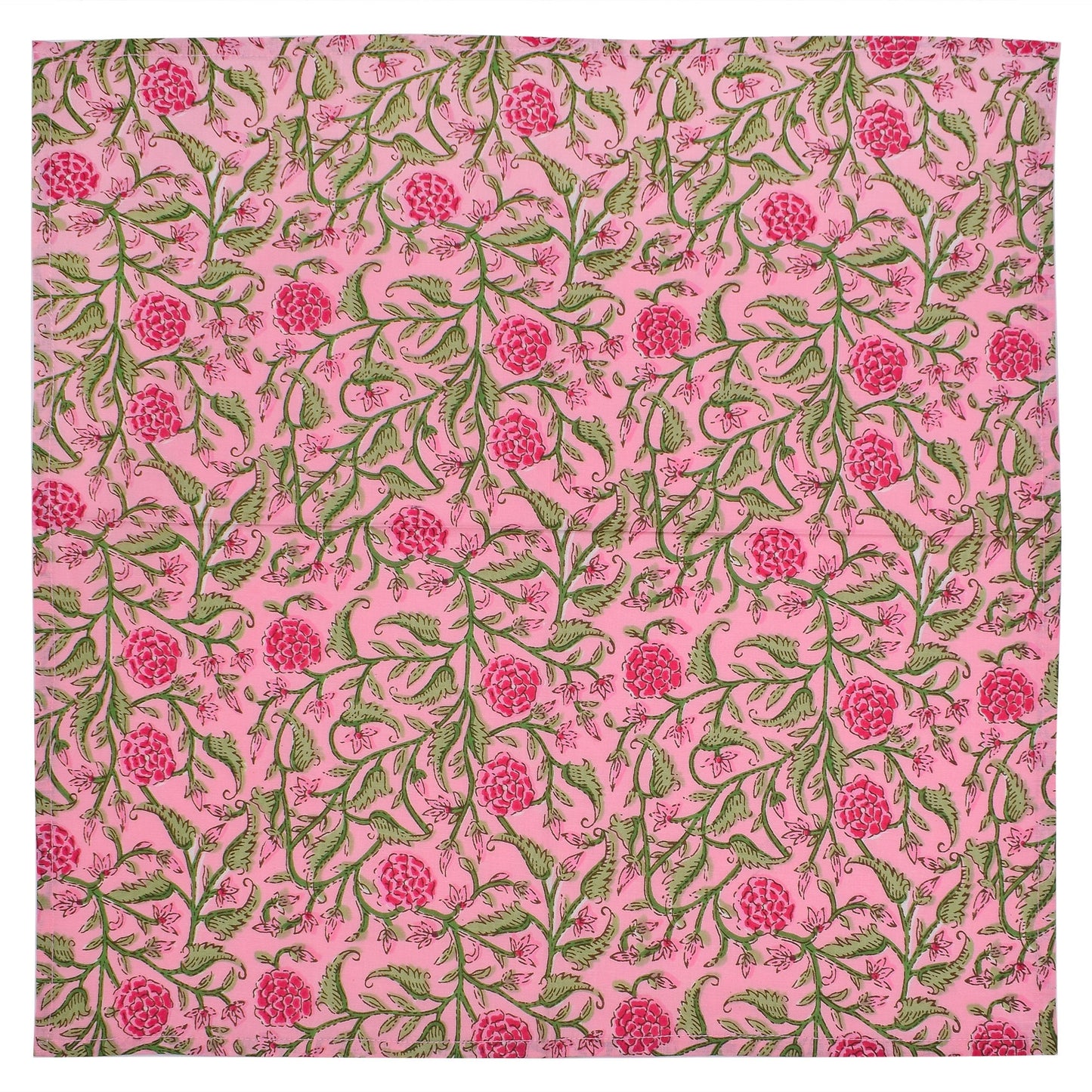 Baby Pink and Green Indian Hand Block Floral Cotton linen Cloth Napkins for Dinner Housewarming Parties Wedding Events Dinning accessories