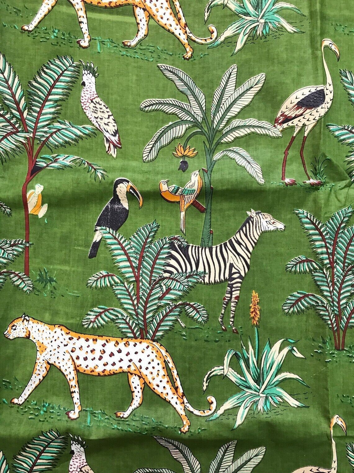 Indian cotton fabric jungle print by the yard green women dress upholstery cloth for Door Curtains, DIY