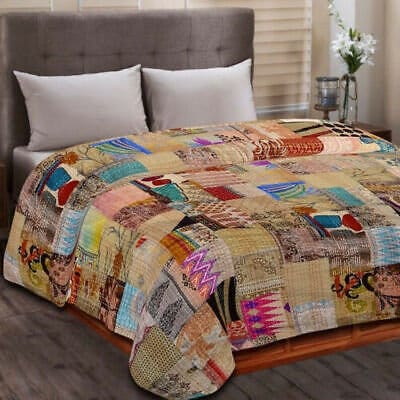 Handmade Silk Patchwork Quilts Patola Indian Vintage Kantha Bedspread Throw Cotton Handmade Quilt Patchwork Blanket