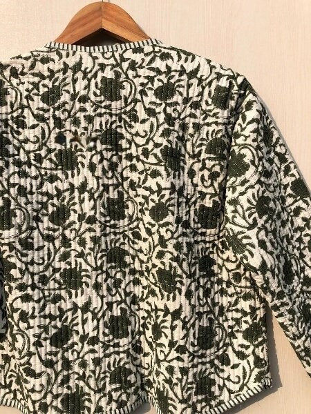 Cotton Women's Quilted Jacket Block Printed Boho Style Quilted Handmade Jackets, Coat Holidays Gifts Button Closer Jacket for Women Gifts